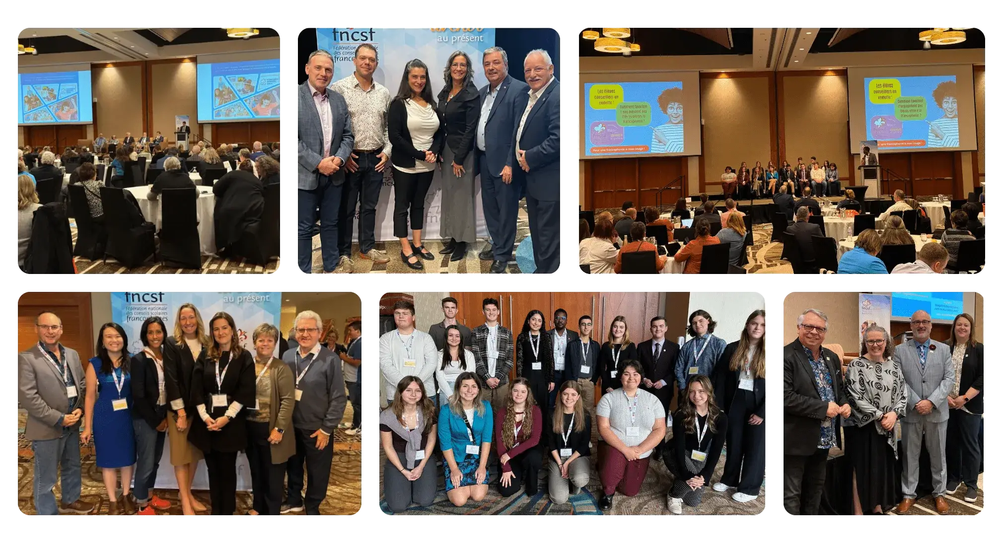 Collage de photos de groupes de personnes présentes au congrès 2024 de la FNCSF